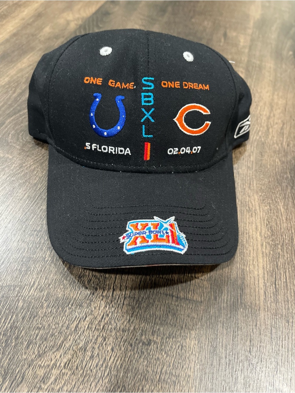 Reebok Black Super Bowl XLI Embroidered Team Logo Cap